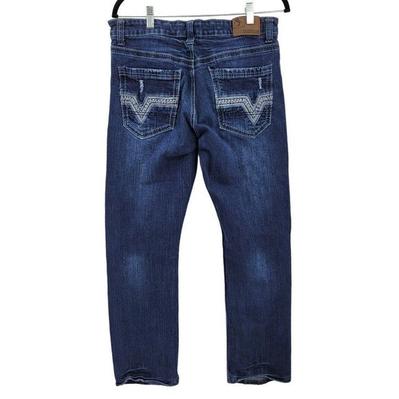 Flypaper Jeans Straight Whisker Distressed Embroidered Pockets Dark Wash 34 x 32 - Picture 3 of 14